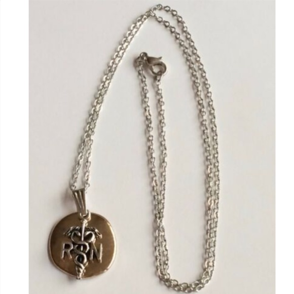 Nursing Caduceus RN Necklace 2 Tone Silver Gold Plated 18" Nurse Graduation Gift - Picture 7 of 9